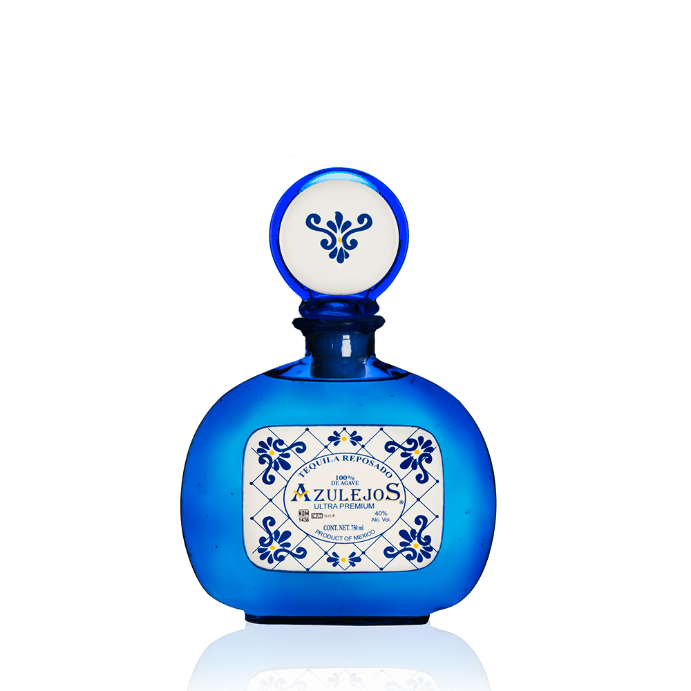 Azulejos Reposado Blue Glass w Ceramic Label